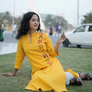Yellow Kurti Set glittering