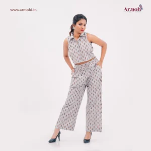 Hand Block Printed Shirt Collar Sleevless Co-Ord Set 10