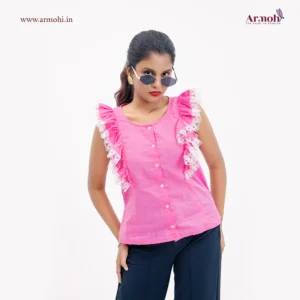 Armohi-Rose Ruffle Lace Top,Premium Cotton-Liner Fabric 13