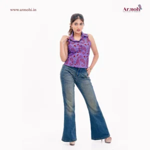 Armohi-Lavender floral Print Sleeveless Collared Top 9