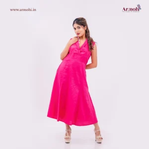 Pink Sleevless Cotton Warp Midi Dress 12