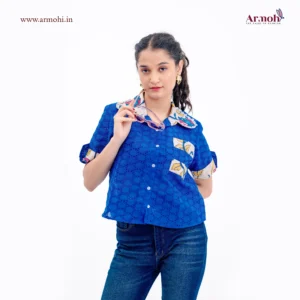 Armohi-Pop Crop Royal Blue Stylish Shirt Top 14