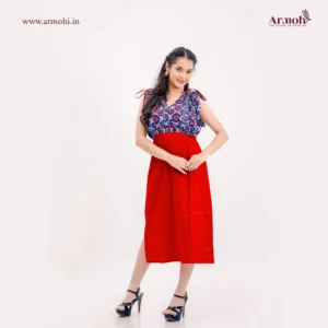 Viva Indo-Western Designer Midi Dress, Stylish shoulder tie-Up sleeves. 23