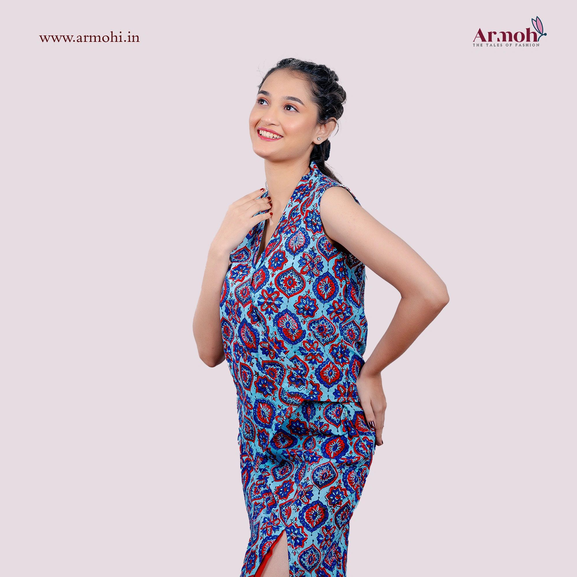 Princess Red Kalamkari Print waistcoat With A-Line Skirt 29