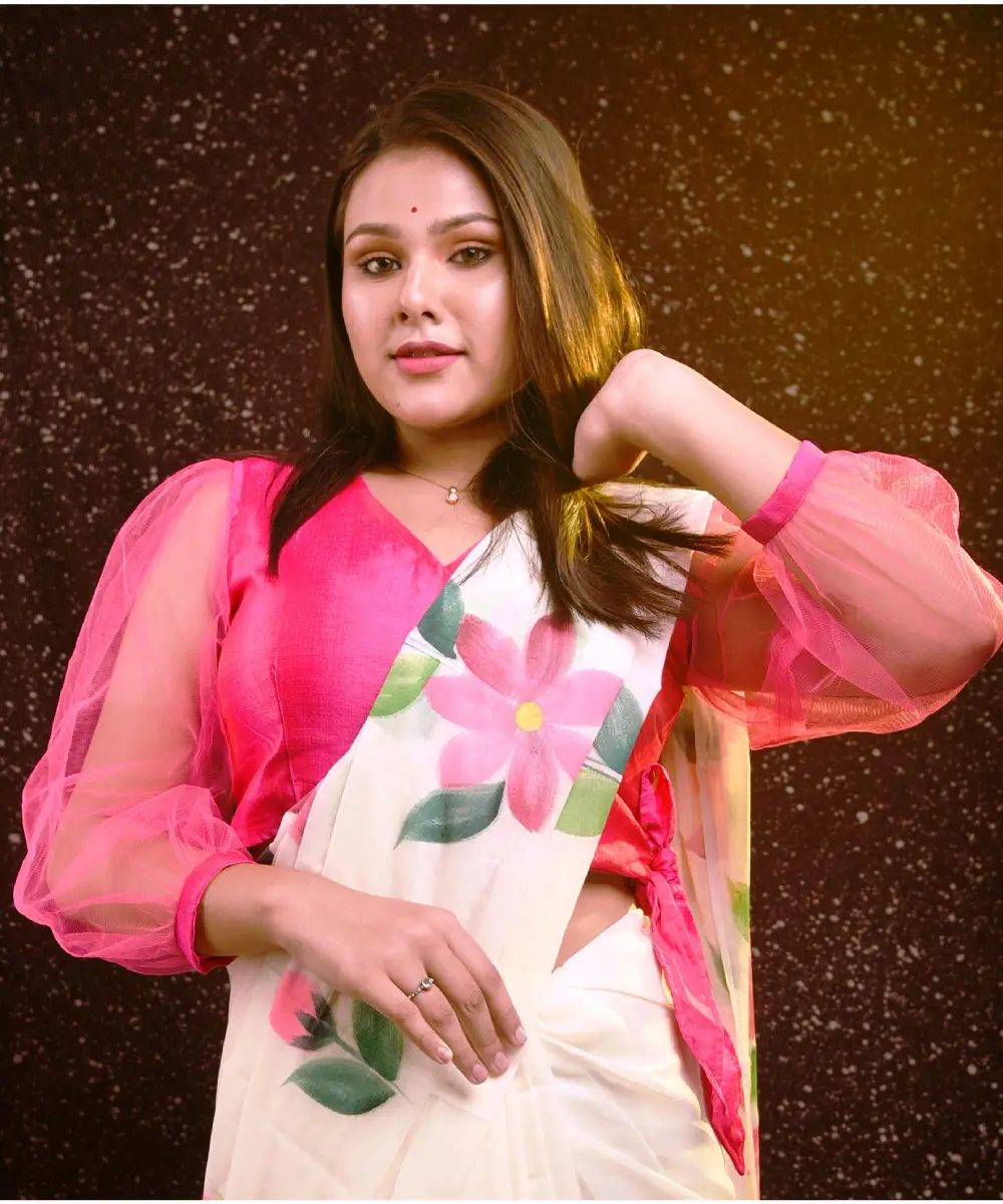 Pink Net Sleeve Blouse